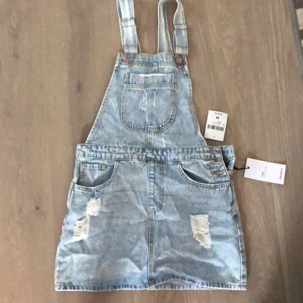 Denim overall dress.